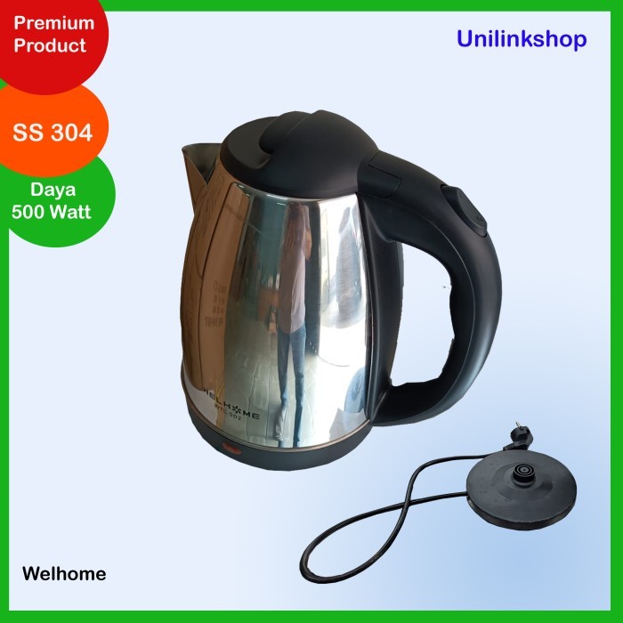 Teko listrik Welhome 1,5 ltr 500 watt stainless 304