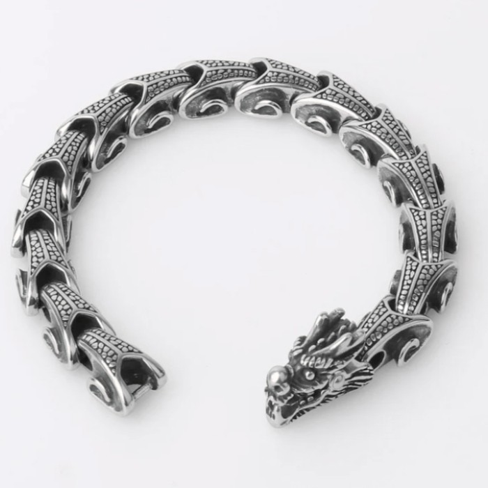 Gelang Bracelet Titanium Steel Ukir Naga Aksesoris Pria Cowok Tahan Karat High Quality By Mamyshop_O