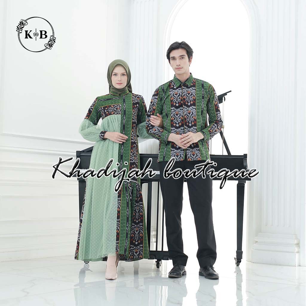 Set couple baju prewed, raya dress kemeja ethnic tenun troso, gamis raya tenun, dress wanita, set co