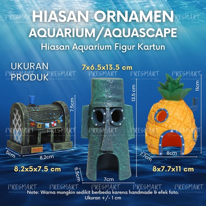 YIY Hiasan Aquarium Spongebob Dekorasi Akuarium Aquascape Ikan Ornamen Spongebob Squidward