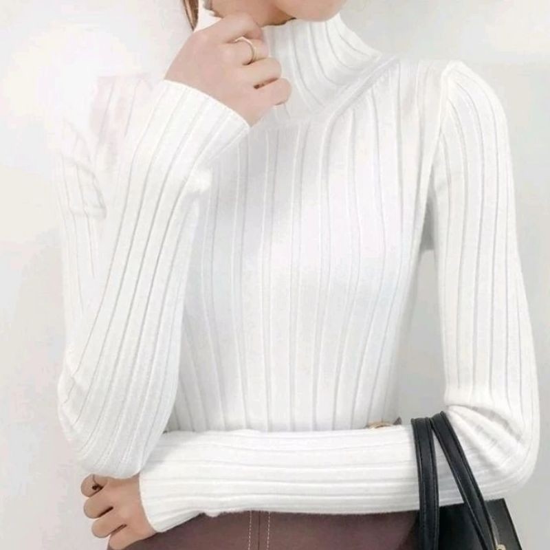 Daleman Rajut Wanita Korean Style | Rajut Turtleneck Kerah Tinggi Lengan Panjang Daisy Knit