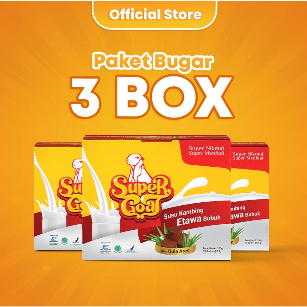 

Supergoat Susu Kambing Etawa Dengan Gula Aren Alami Paket 3 Box
