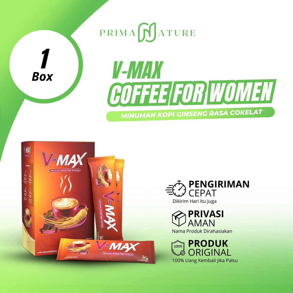 

V-Max Coffee Minuman Serbuk Kopi Ginseng For Women Stamina Tahan Lama Kemasan 1 Box