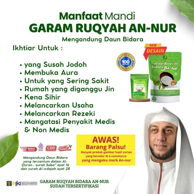 

Garam RUQYAH BIDARA AN,NUR 300gr Media penangkal Jin dan sihir.