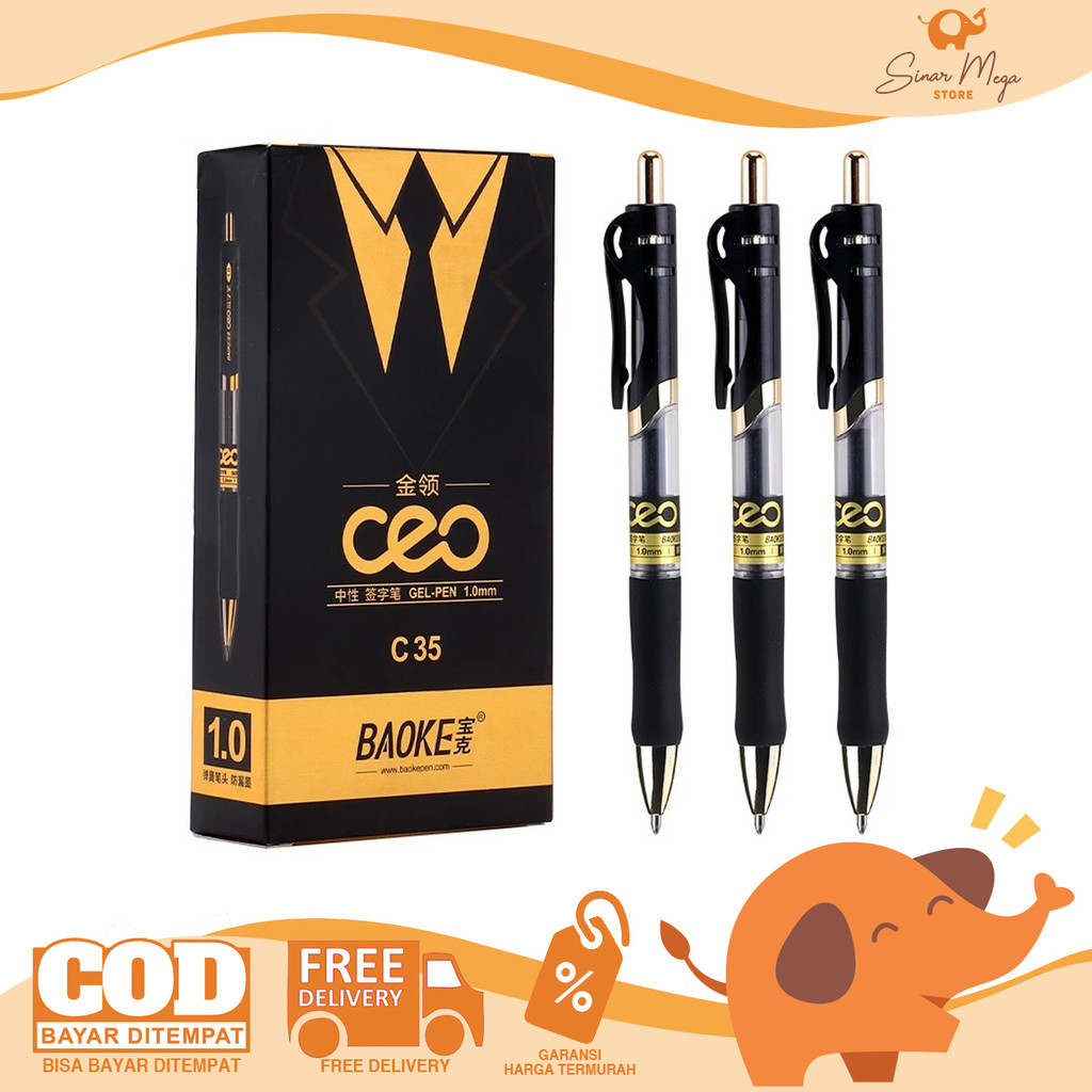 

BAOKE Retractable Gel Ink Pen 1.0mm C35 Black - Pulpen Pena Jel Cetek SATUAN Hitam Murah Berkualitas