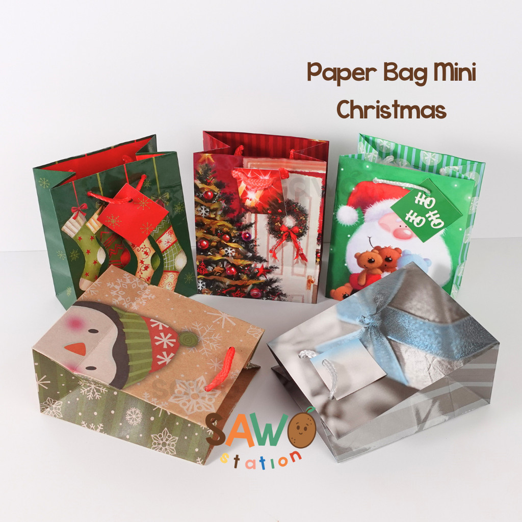 

[12x10cm] Paper Bag Mini Christmas Small Tas Hadiah Natal Xmas Kado Gift Bag Kertas Goodie Wrapping Santa Present Party Favor
