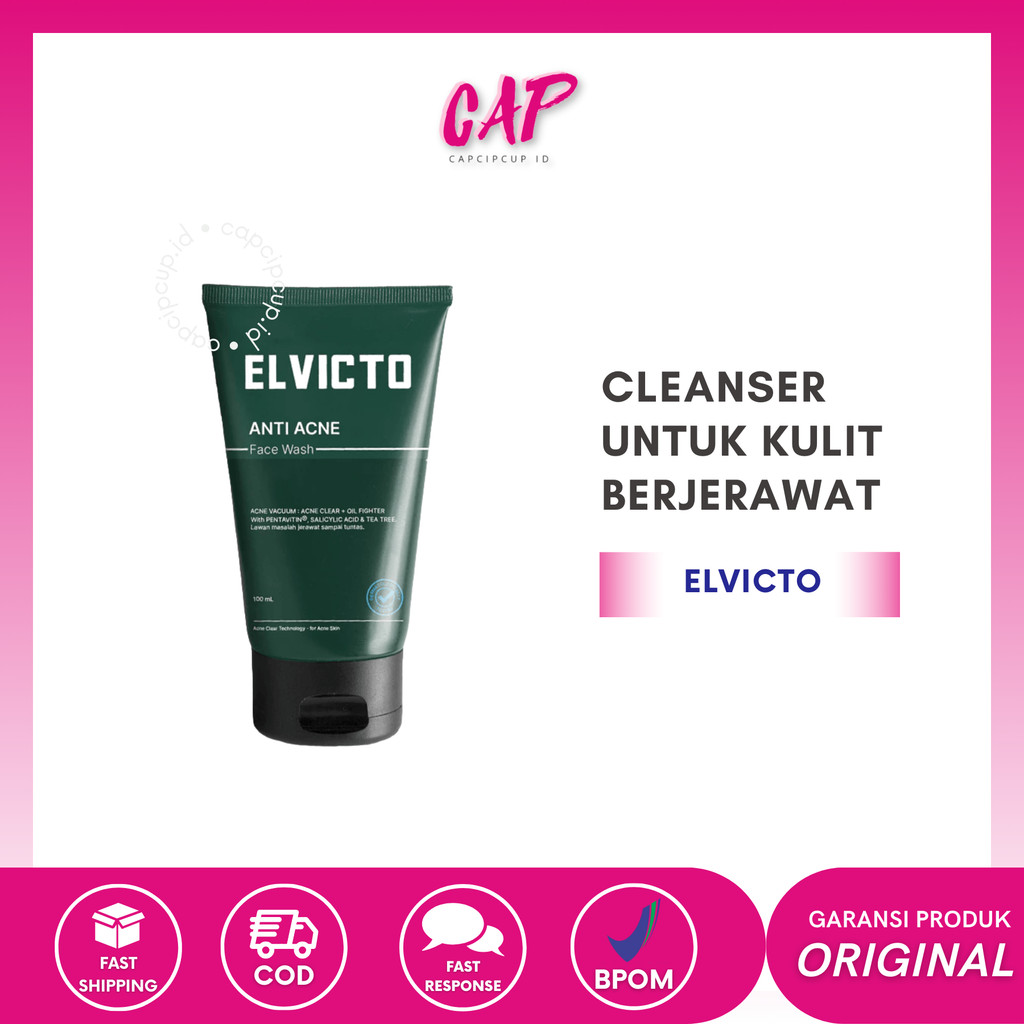 CAP - ELVICTO Acne Fight Face Wash 100ml Original - ELVICTO ANTI ACNE FACE WASH | Facial Wash Pria u