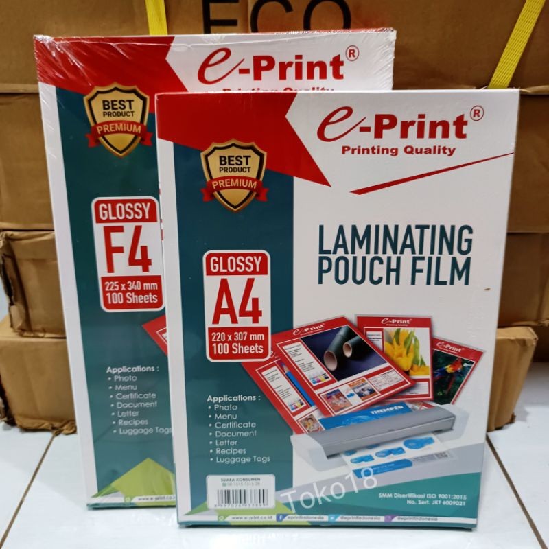 

1 Pak Laminating F4 Dan A4 Eprint 100 Micron (100 Sheet)