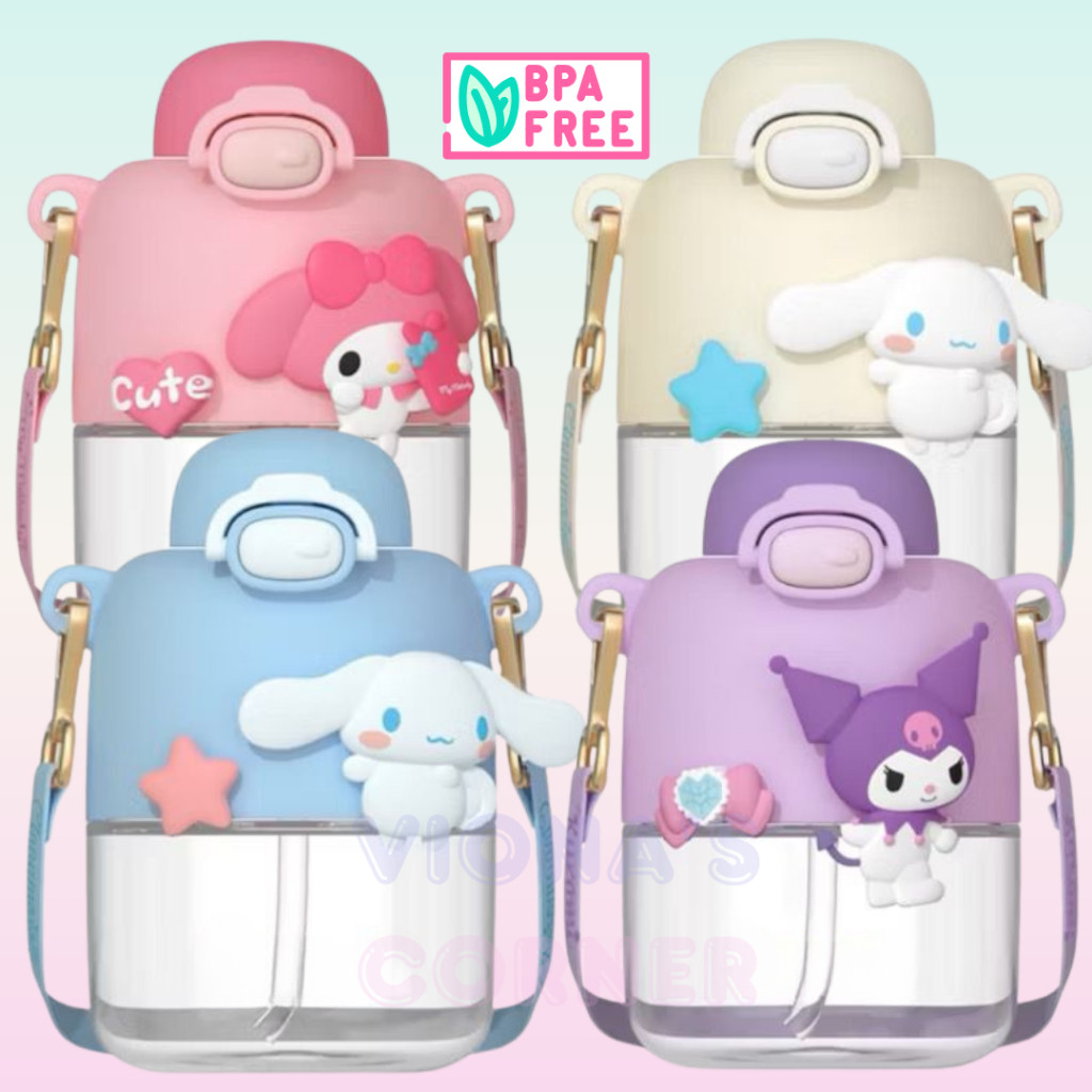 Botol Minum Sanrio Tempat Minum Kuromi Cinnnamoroll Melody Lucu Tali Panjang Tumbler Anak Perempuan