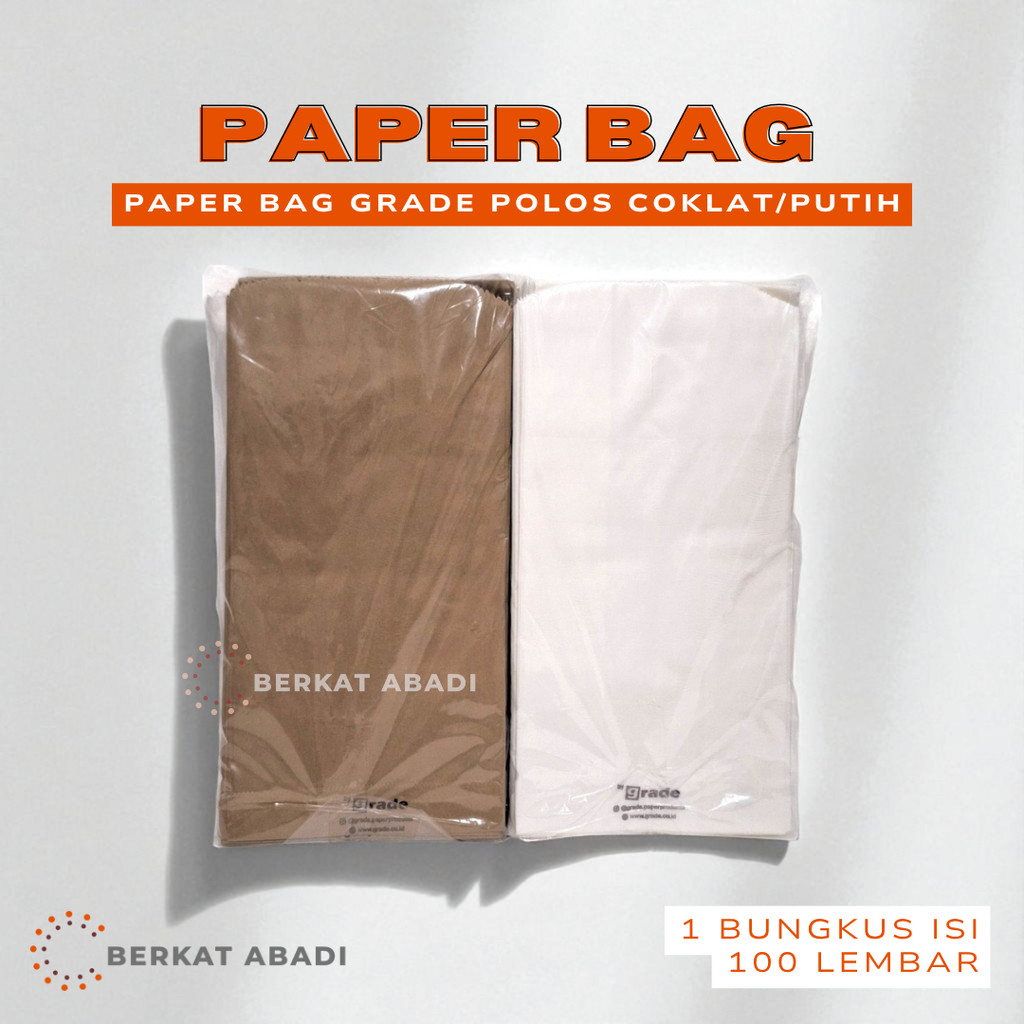 

(ISI 100) Paper Bag Grade 13 x 8 x 25 cm – Kantong Kertas Coklat & Putih Polos untuk Makanan