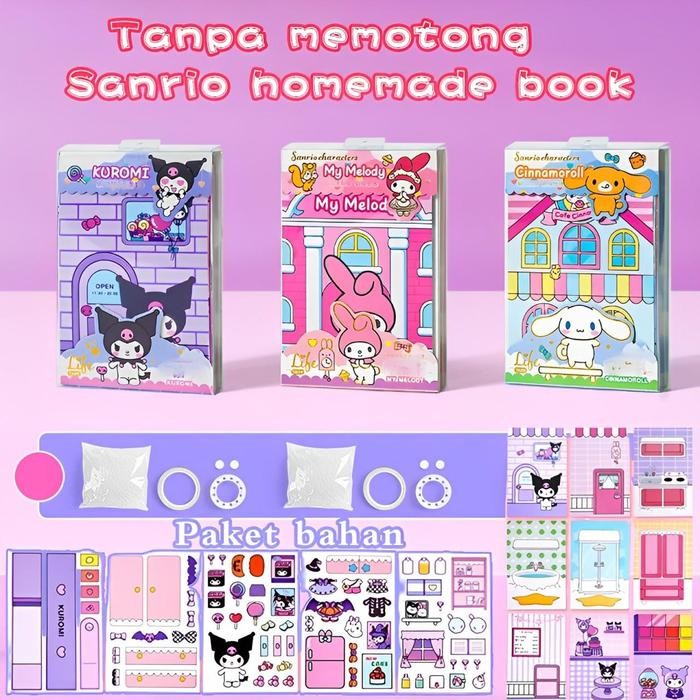 Sanrio Quiet book Cinnamoroll Kuromi Buku Diy Handmade Toys Paper Doll House hand Pom Pom Purin Poch
