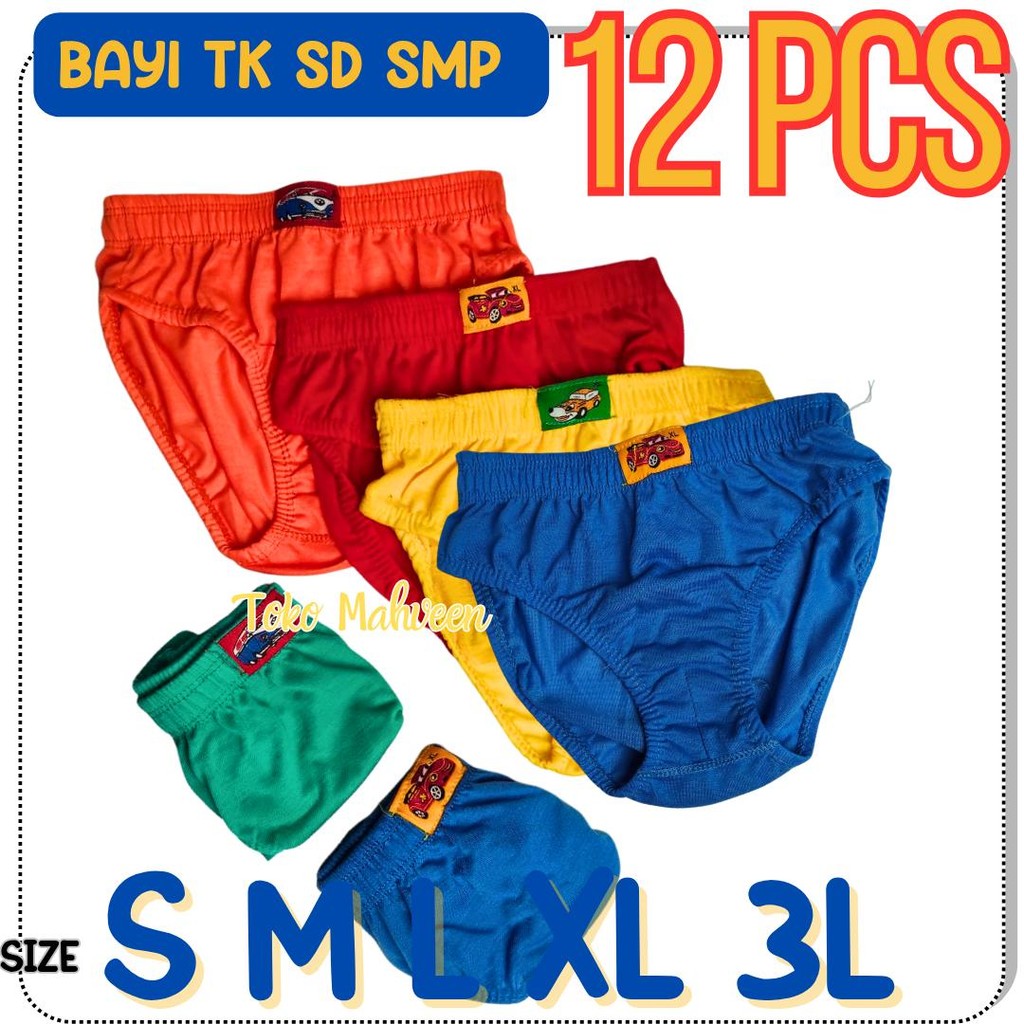 Hemat 12 Pcs CD Label Celana Dalam Anak Cowok Bahan Katun CD Anak Laki Laki Bayi TK SD SMP