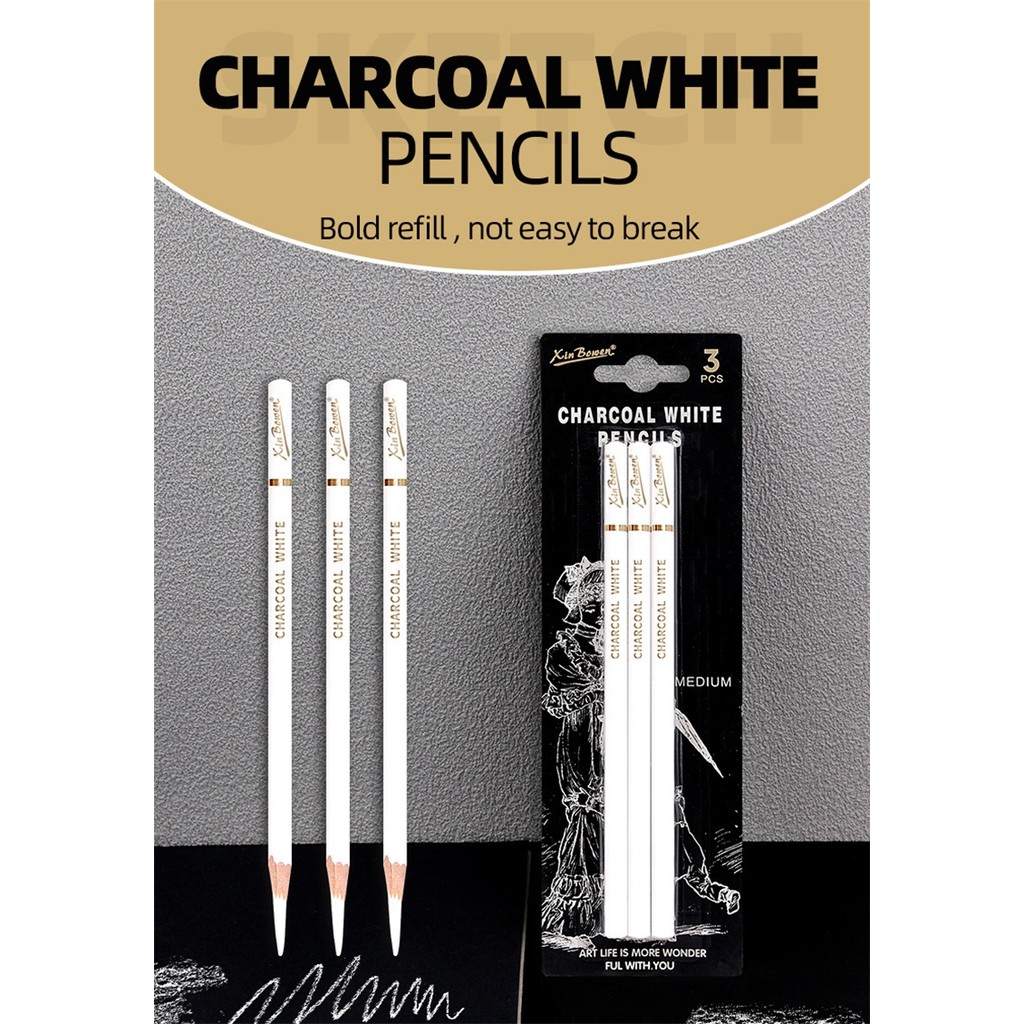 

3Pcs Professional White Charcoal Pencils Set Sketch Highlight Drawing Pencils for Artists Drawing Sketching Shading Art Supplies