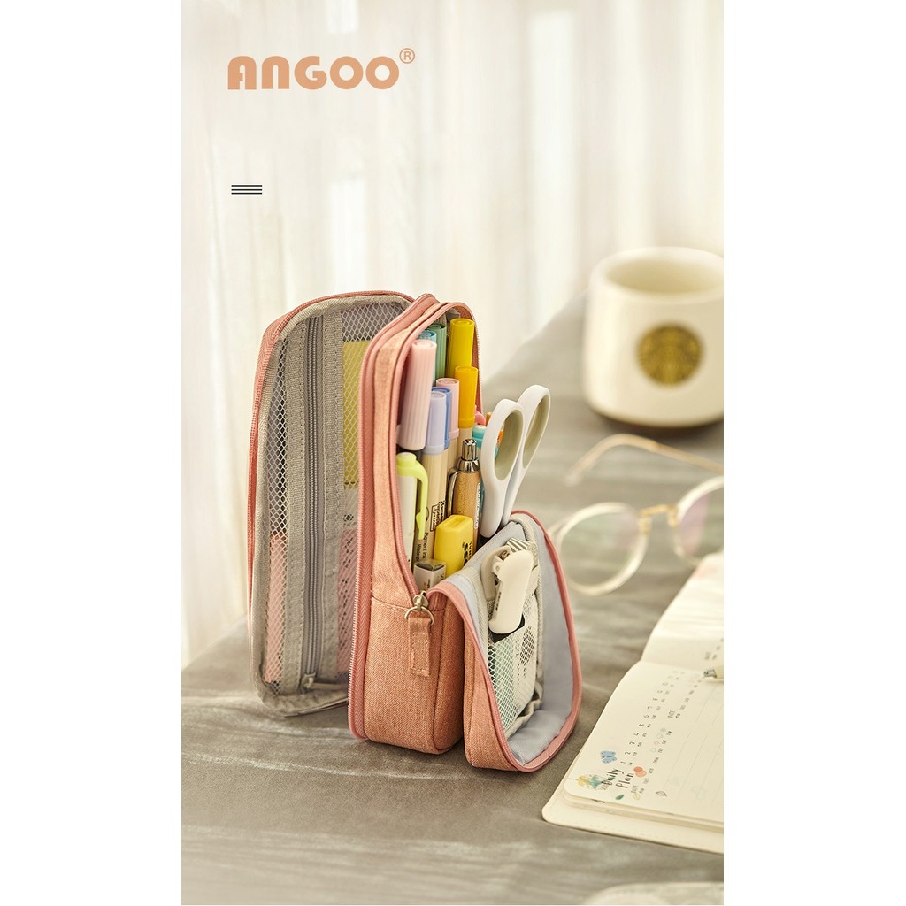 

Angoo Normcore Pen Bag Pencil Case Two Layer Foldable Stand Fabric Phone Holder Storage Pouch for Stationery Office School A6171
