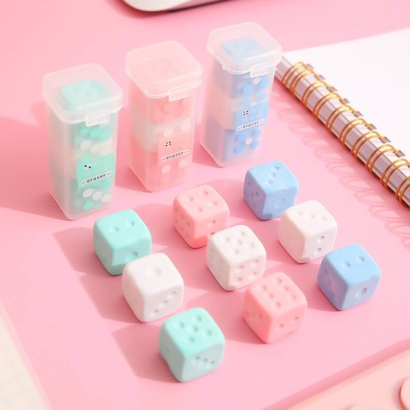 

6PC Cubic Eraser Colorful Dices Eraser Easy Erasing Cartoon Rubber Erasers