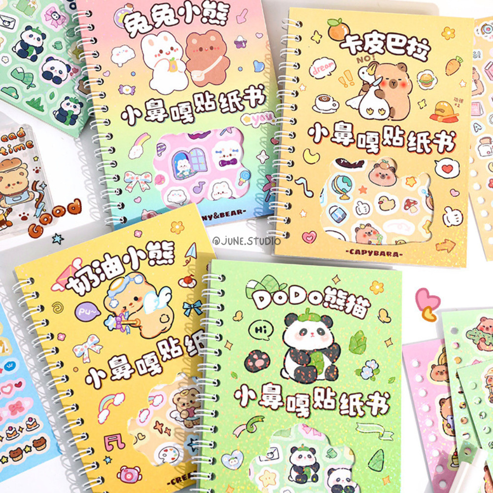 

[JUNE] Character Cartoon Sticker Book Isi 16 Lembar Cute Capybara DodoPanda Cream Bear Dekorasi Journal Buku Harian POCA Holder