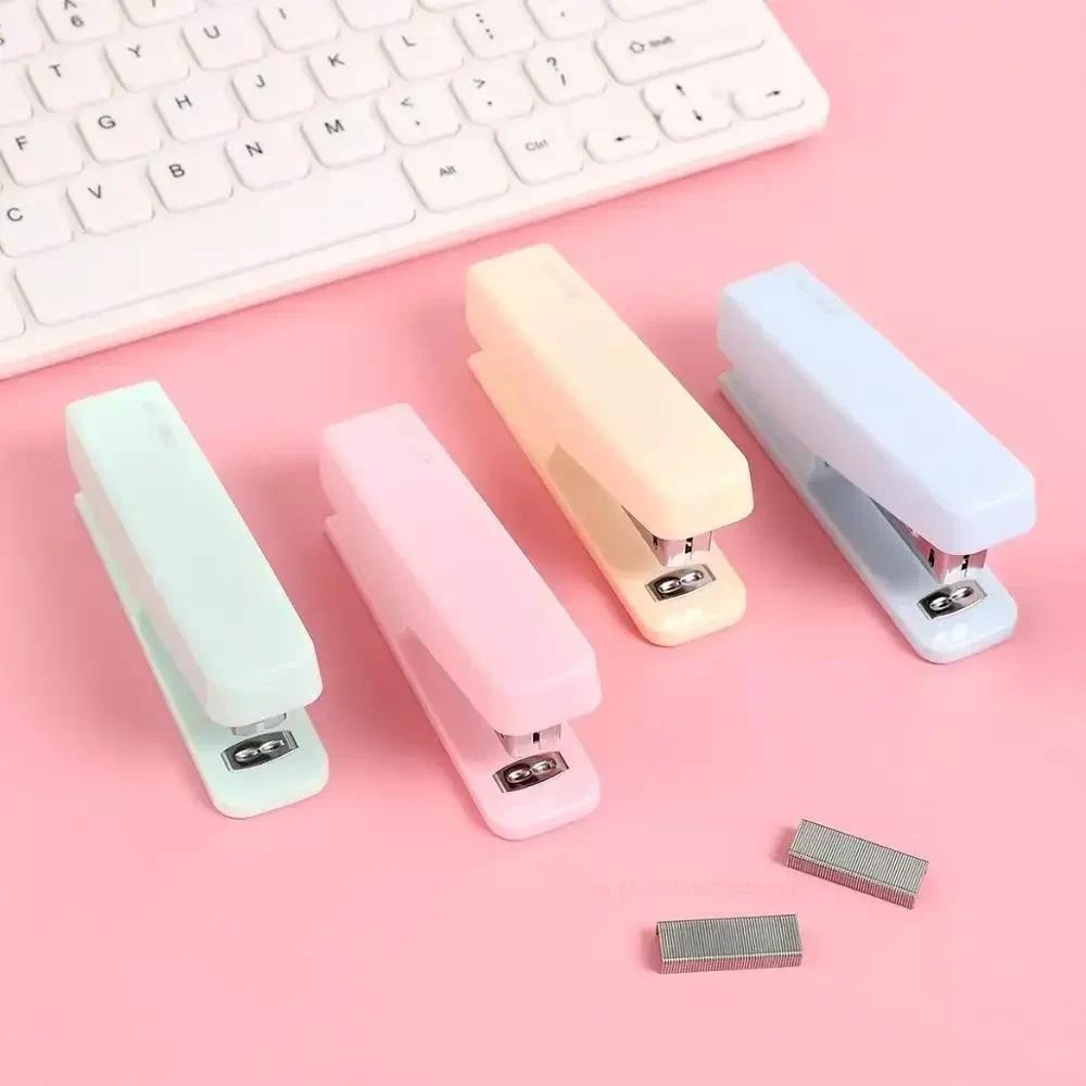 

Cute Macarons Color Stapler Creative Pure Color Binding Machine Give Staples Kawaii School Office Supplies