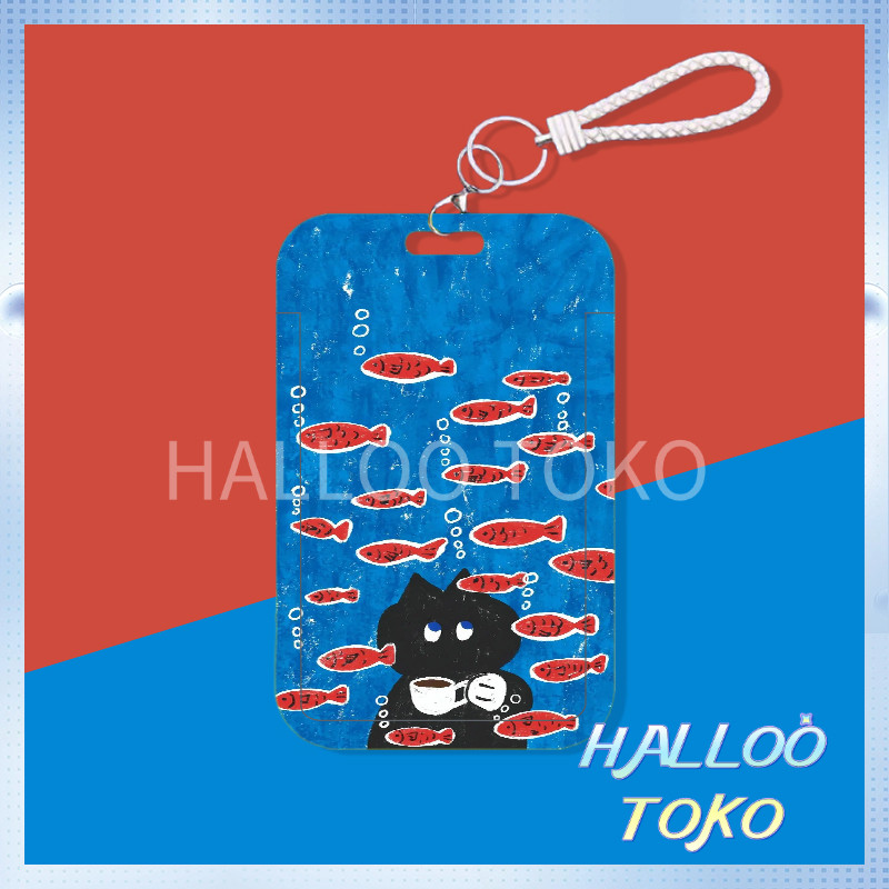 

ID CARD HOLDER MOTIF KAWAII TEMPAT KARTU PHOTOCARD PHOTO CARD Pelindung + Lukisan Kucing Menangkap Ikan