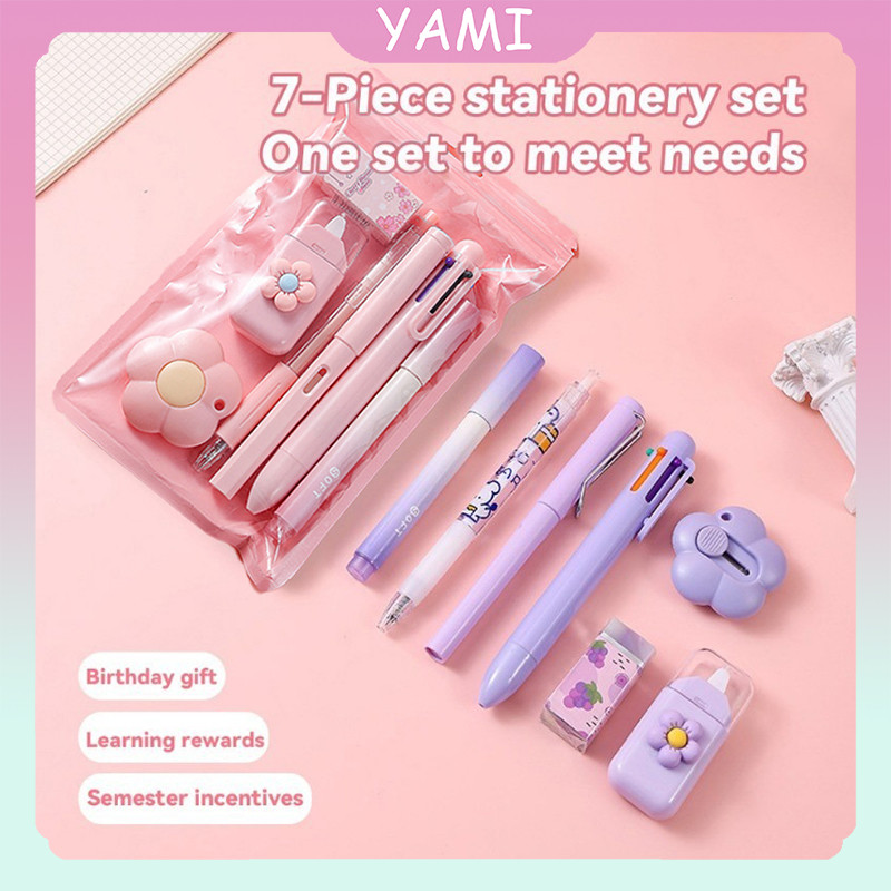 

7-Piece-Set Set Alat Tulis Kawaii Paket Hadiah / Perlengkapan Sekolah Lucu Berbagai Macam Alat Tulis