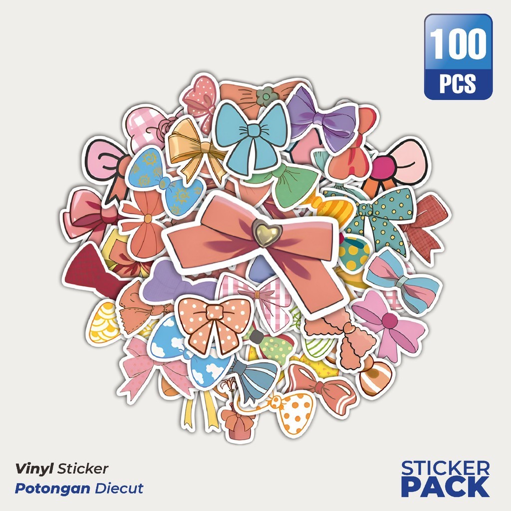 

Stiker Vinyl Stiker Fluffy Bow Design Waterproof Aesthetic- Untuk Laptop, Motor, dan Helm - Paper Stationery Pack