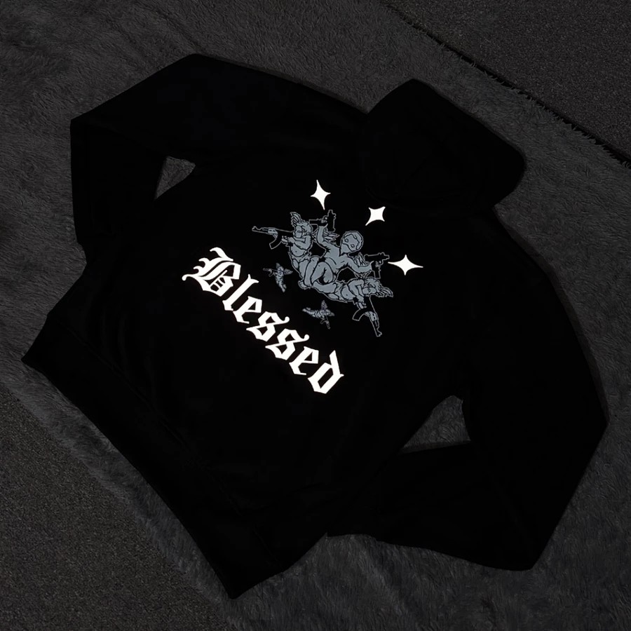 Trend Hoodie Reflektif Menyala Dalam Gelap Jaket Jumper Blessed figure Premium Cotton Fleece hoodie