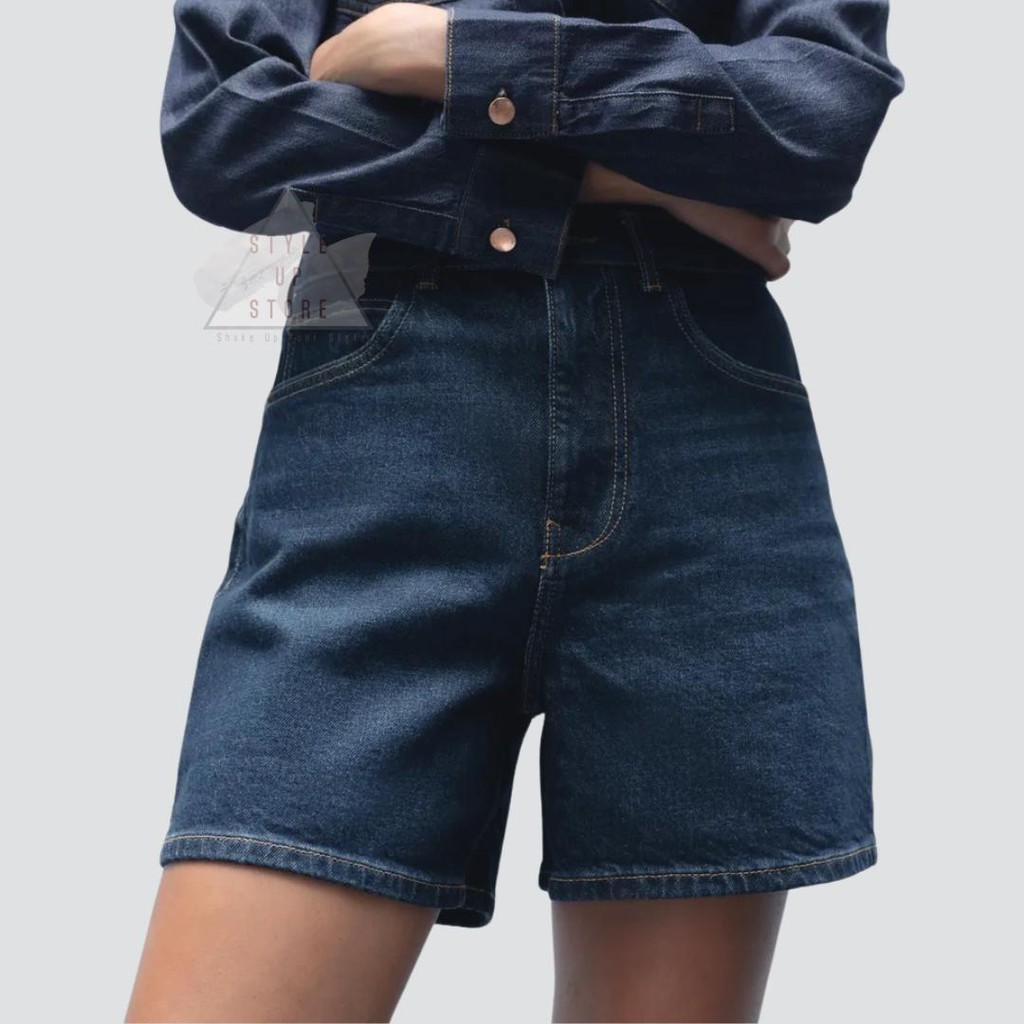 [ STYLEUPSTORE ] ZARA Mom Fit Short Denim Jeans - Celana Pendek Denim Jeans