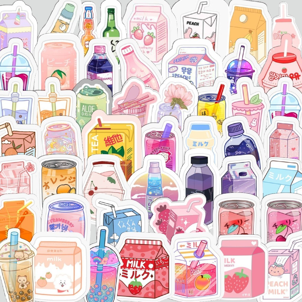 

Stiker Cutting Pack Stiker Minuman Segar Isi 100Pcs Series Aesthetic Lucu Keren Untuk Koper Bahan Vynil