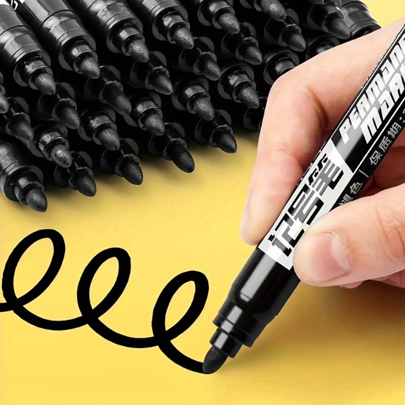 

10pcs Waterproof Permanent Markers, Large Capacity Black Ink, Oil-Based, Ideal for Office & Marketing Use