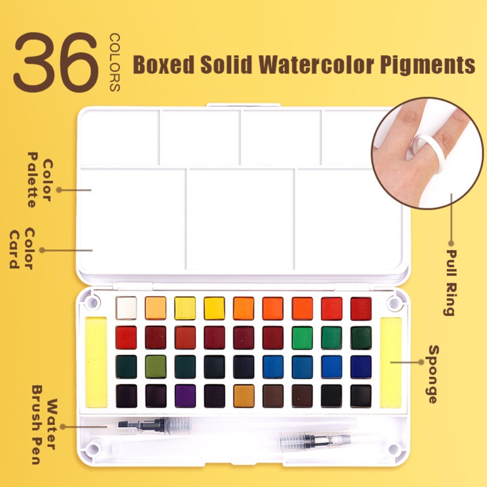 

With Water Brush Pen Watercolor Paint Set 12/18/24/36/48 Colors Solid Watercolor Pigment Painting Pigment Set School