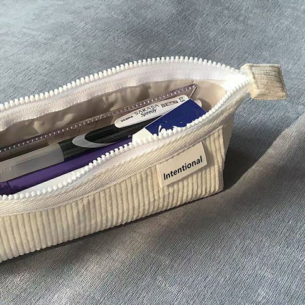

Corduroy Pencil Case Creative Large Capacity Zipper Pen Bag INS Style Stationery Storage Pouch Office School Supplies