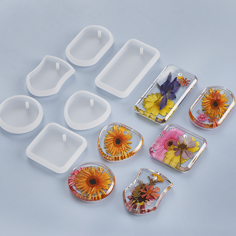 

6pcs Set DIY Keychain Pendant Silicone Mold Crystal Epoxy Resin Dripping Glue Mould Heart Round Rectangle Jewelry Casting Molds