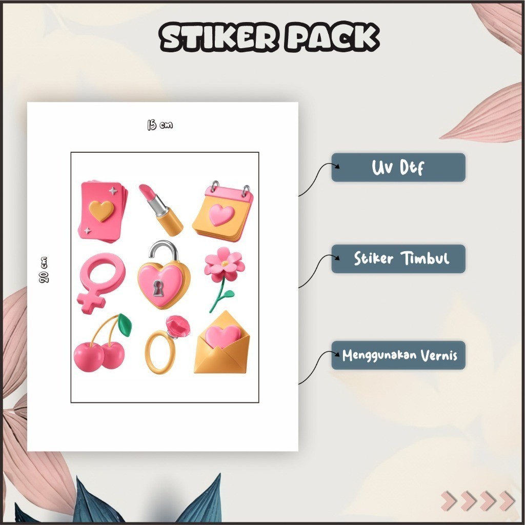 

Stiker Sticker Setiker Setikker Pack UV DTF Motif Love Pink Merah P65