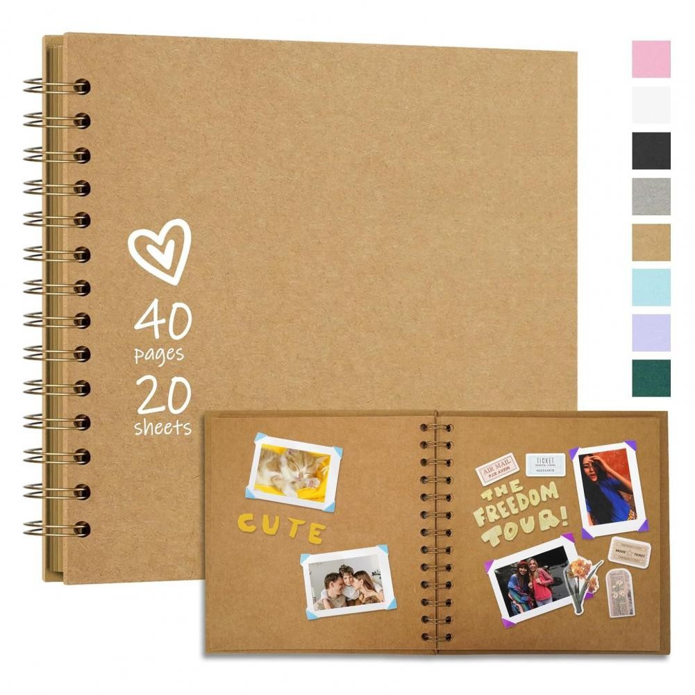 

7-Inch Scrapbook Photo Album 40 Pages Twin-wire Binding DIY Hard Cover Spiral Travel Family Anniversary Picture Collection Book