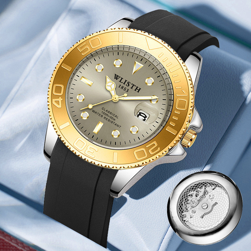 

Jam Tangan Pria Merek Swiss Live Terlaris Jam Tangan Kalender Skeleton Quartz Jam Tangan Emas Pria