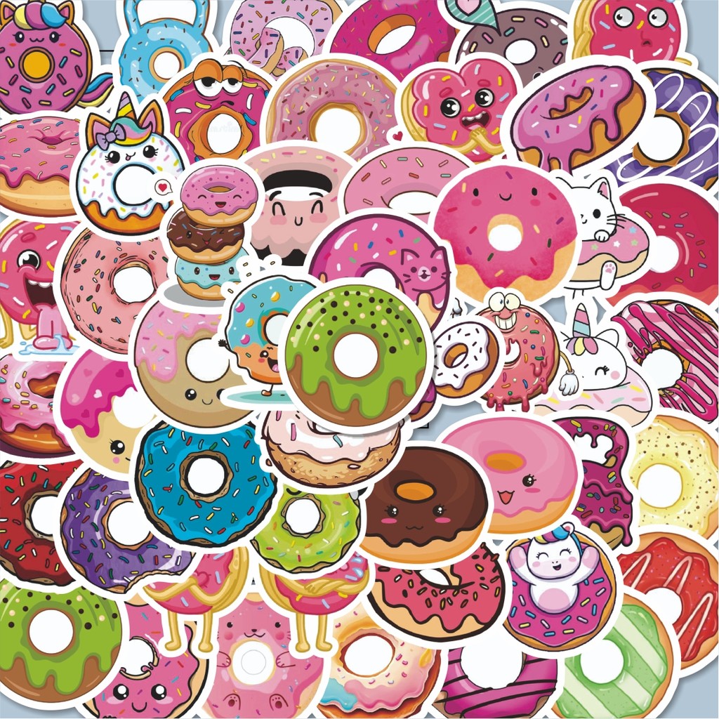 

100PCS Lucu Stiker Delicious Doughnut 2 [Donat Lezat] Stiker Aesthetic Stiker Anti Air Stikers Berperekat Waterproof sticker decal buat Motor Helm Buku Journal Koper Casing HP Laptop Botol Minum Hadiah anak