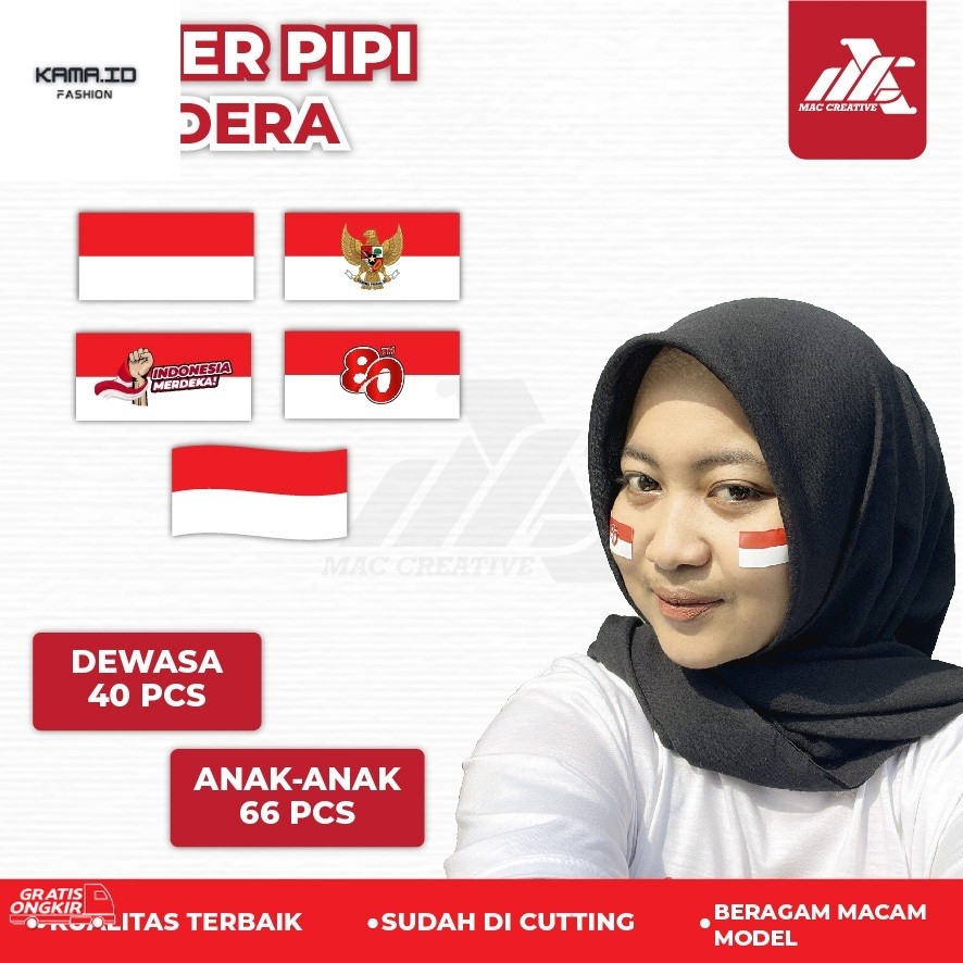

Serba 17 Agustus / Stiker Pipi Merah Putih Isi 40pcs & 66pcs - Stiker Tempelan Pipi Bendera Indonesia HUT RI 17 Agustus