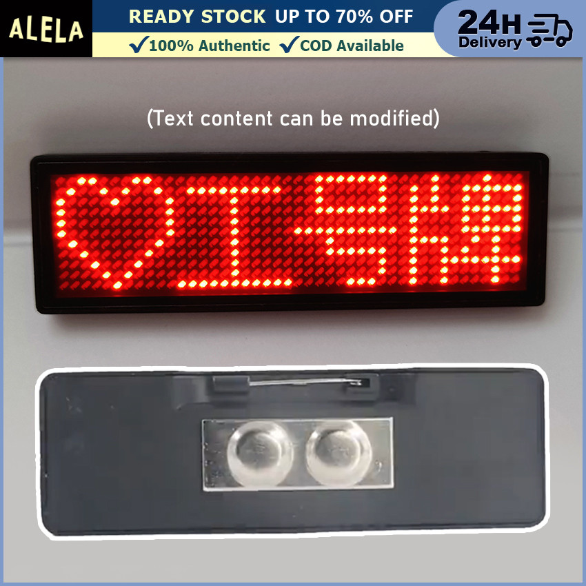 Papan Nama LED Running Text Mini Merah Tulisan Berjalan Miniatur Nametag LED Badge Running Text Digi