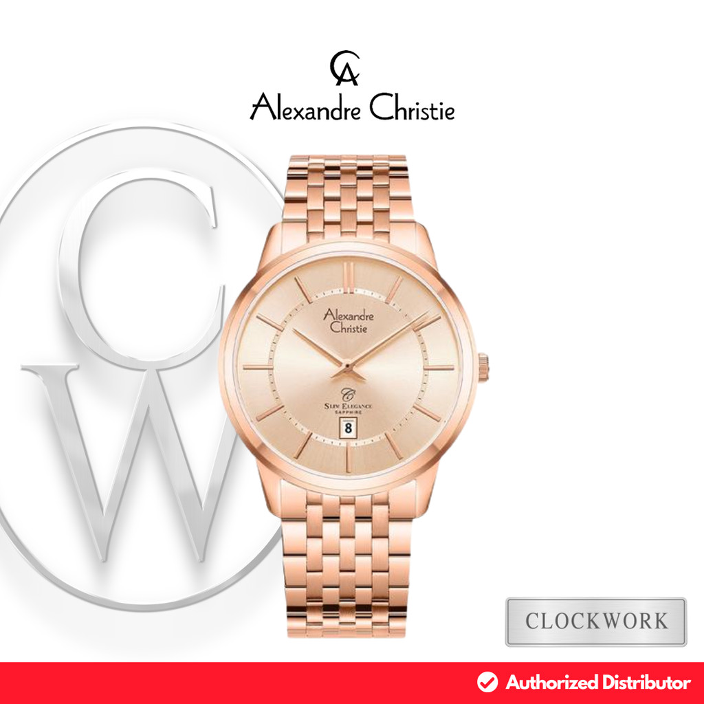 Jam Tangan Pria Alexandre Christie Classic Steel AC 8709 MDBRGLN Rantai Couple Formal Simple Rosegol