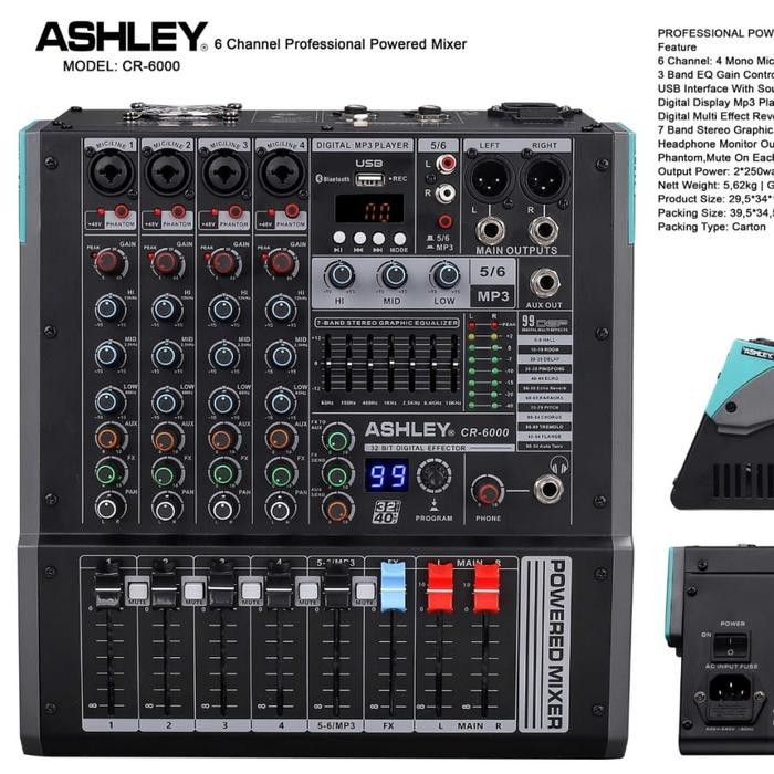 POWER MIXER AUDIO ASHLEY CR6000 CR 6000 ORIGINAL 6 CHANNEL