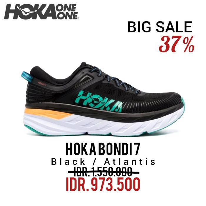 SEPATU RUNNING HOKA BONDI 7 OUTER BLACK / ATLANTIS MEN'S RUNNING 100% ORIGINAL BNIB / SEPATU SNEAKER
