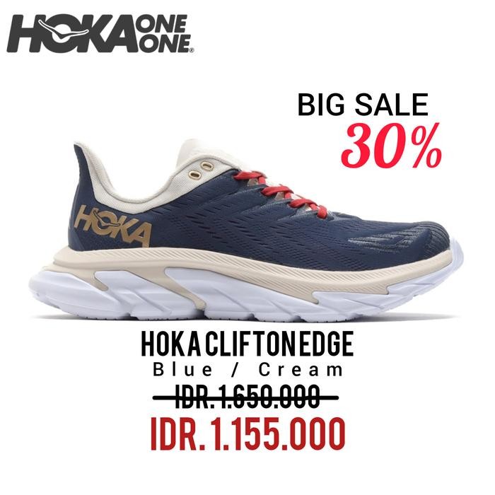 SEPATU RUNNING HOKA CLIFTON EDGE BLUE / CREAM MEN'S RUNNING SHOES 100% ORIGINAL BNIB / SEPATU SNEAKE