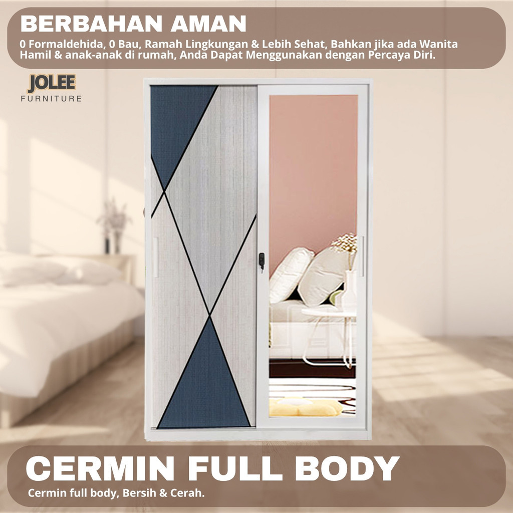 HI.quality-Lemari Pakaian Besi Lemari Pakaian Pintu ganda 85cm 2 pintu 1 Hanger Cermin Minimalis