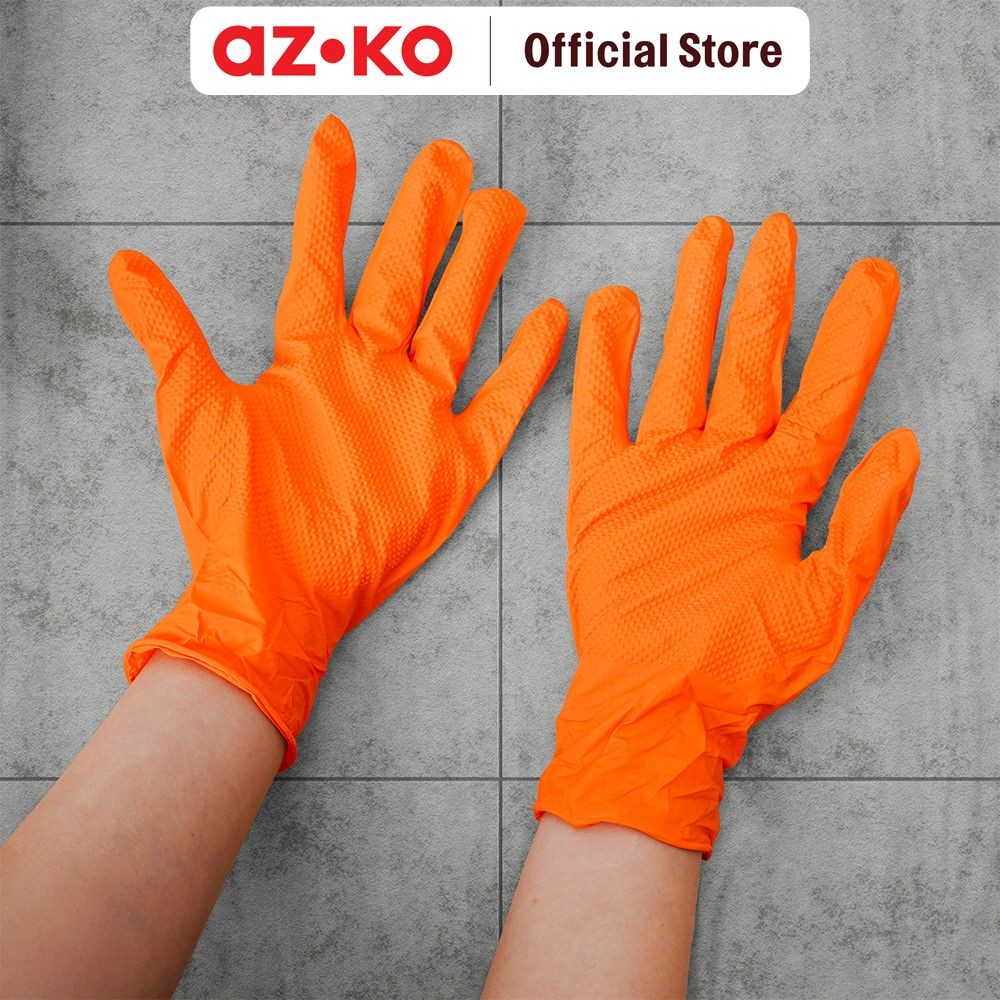AZKO Proclean Set 50 Pcs Sarung Tangan Nitrile - Oranye Rubber Cleaning Hand Gloves Cleaning Tools P