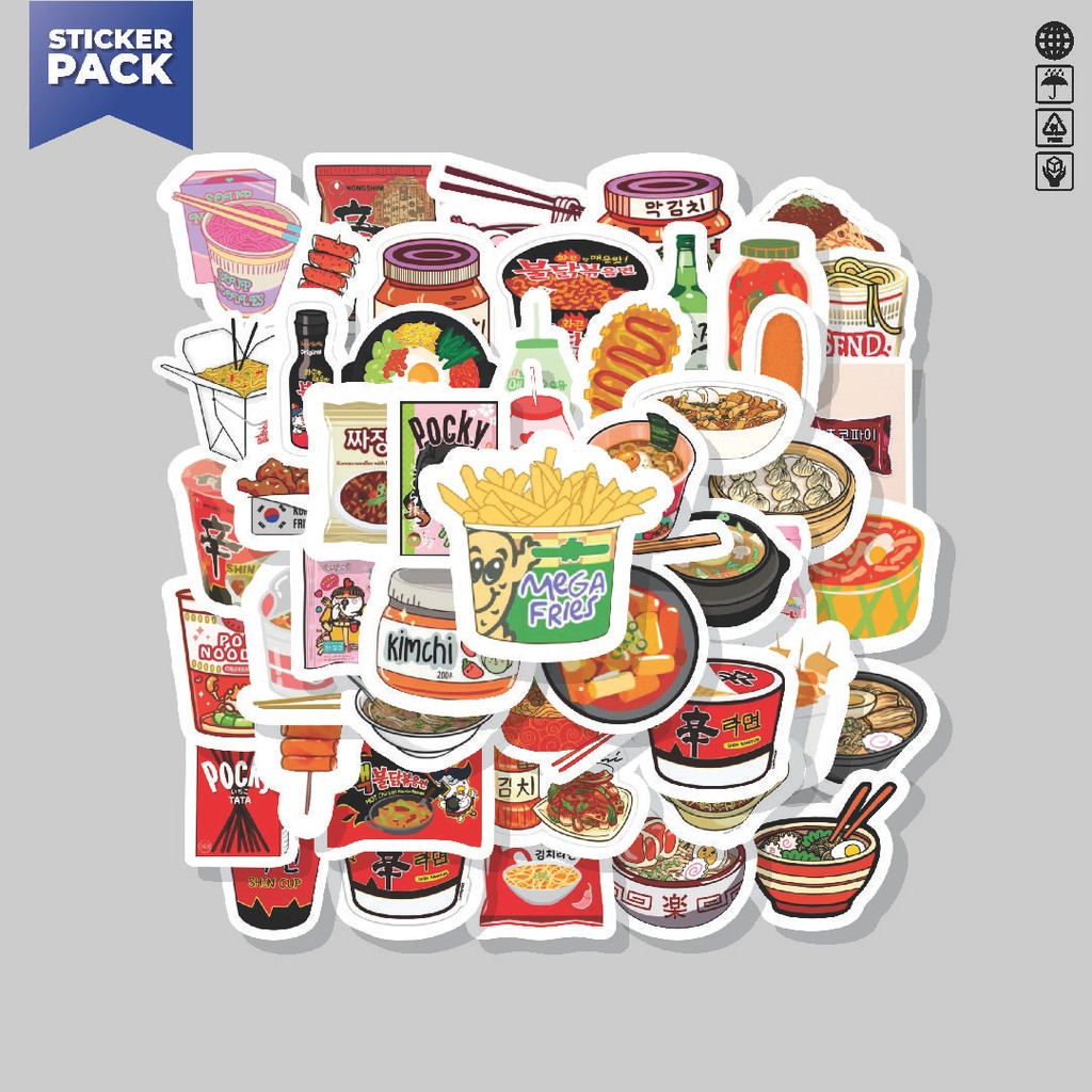 

[100PCS]Stiker Pack Stiker Korean Delicious Food [Makanan lezat Korea] Aesthetic Vinyl Anti Air Dekorasi Sticker Laptop Buku Journal Koper Helm Casing HP Gitar Helm Skateboard