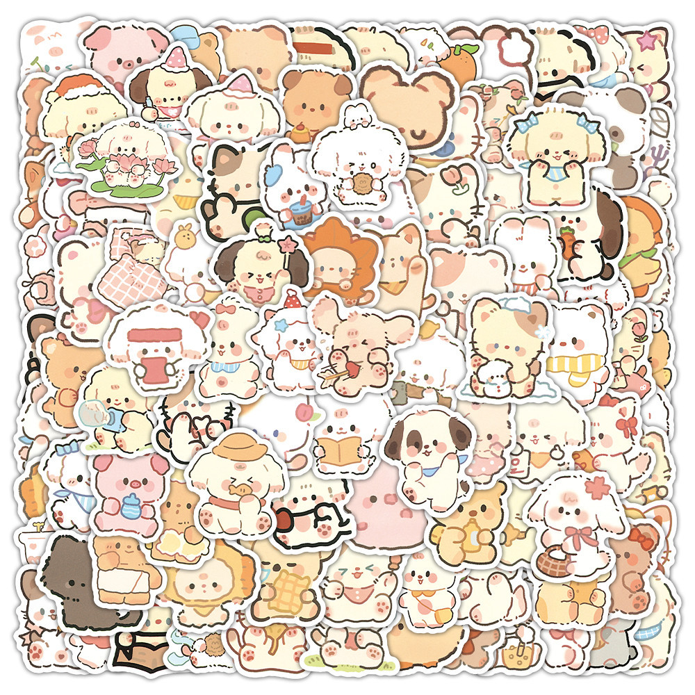 

100PCS Cartoon Cute Hand Drawn Animals Mxied Graffiti Stickers for Bicycle Hand Account Pencil Case Decals