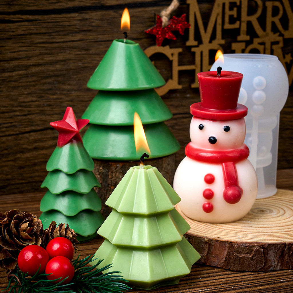 

3D Tree Candle Silicone Mold DIY Snowman Candles Making Kit Handmade Soap Plaster Resin Baking Tools Holiday Gifts