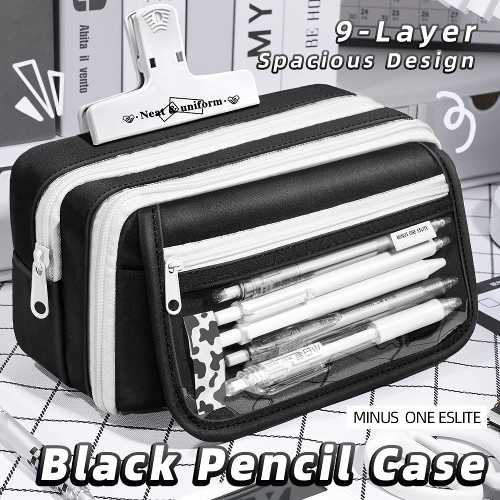 

Inkpals Black Pencil Case Large Capacity Children'S Kawaii School Cases Pouch Big Boy Back To School Bag Organizer Box For Pens