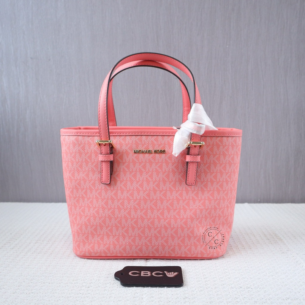 (READY NEW) MK Jet Set Travel Extra-Small Carryall Logo Top-Zip Tote Bag Grapefruit