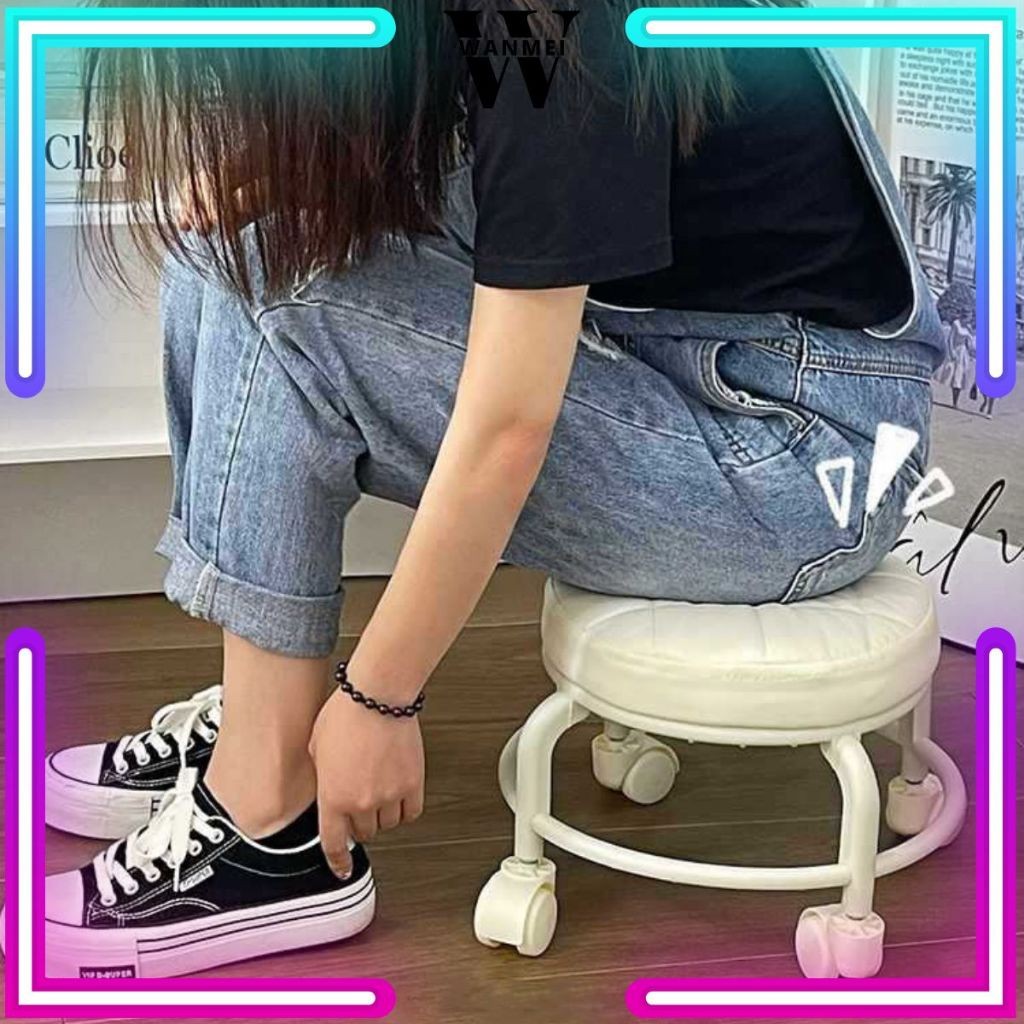WM Kursi Mini Model Bulat Dengan Roda Putar 360° Ergonomis / Sofa Bundar Meja Rias Tahan Air / Bangk