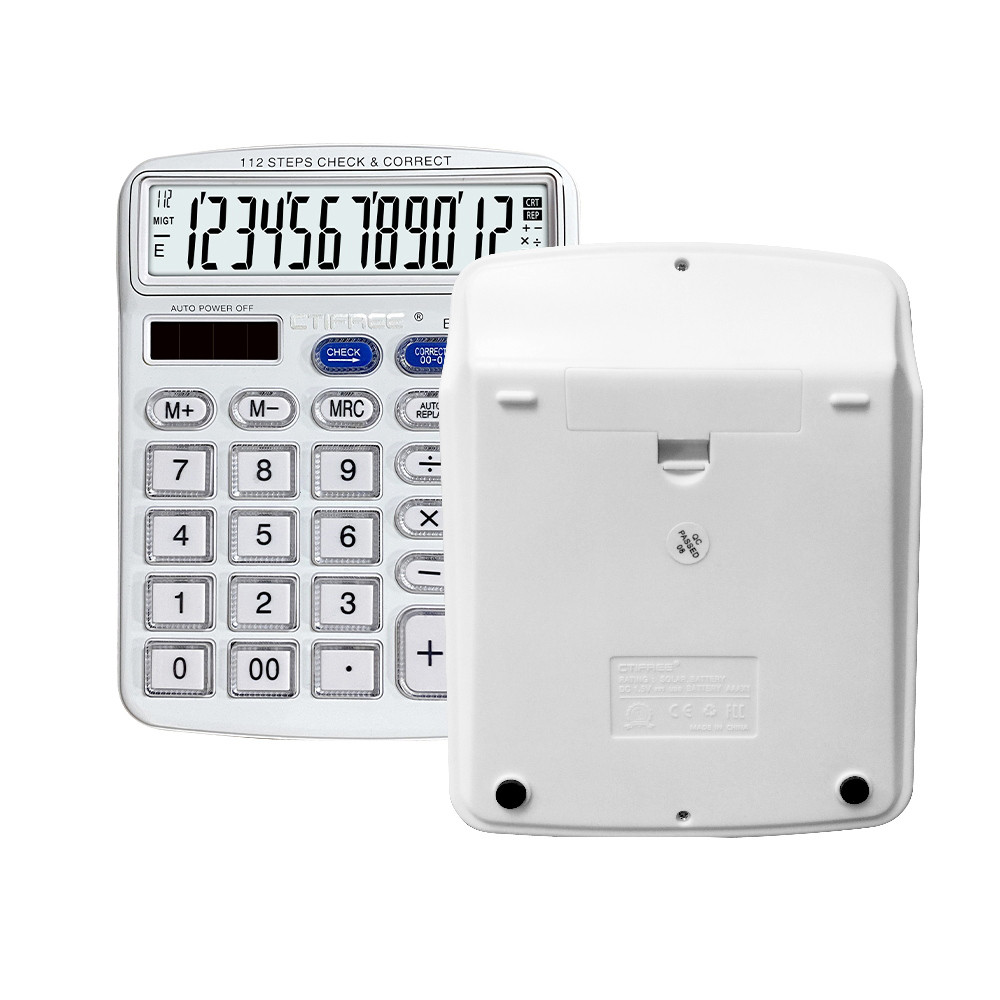 

Desktop Calculator 12 Digit Large Solar Power LCD Display Big Button Calculator 112 Steps Check and Correct Function for Office